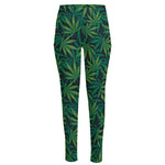 Dark Green Hemp Pattern Print High-Waisted Pocket Leggings