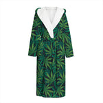 Dark Green Hemp Pattern Print Hooded Bathrobe