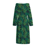 Dark Green Hemp Pattern Print Hooded Bathrobe