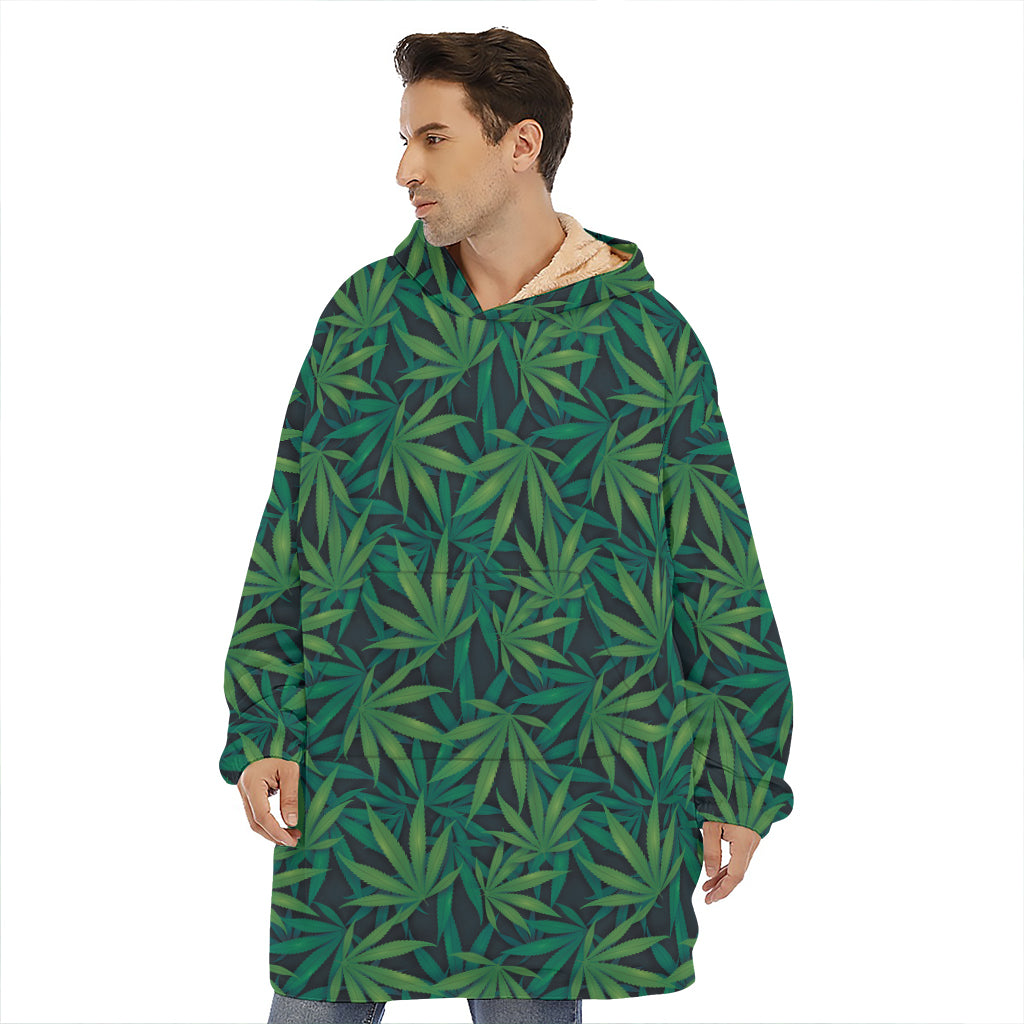 Dark Green Hemp Pattern Print Hoodie Blanket