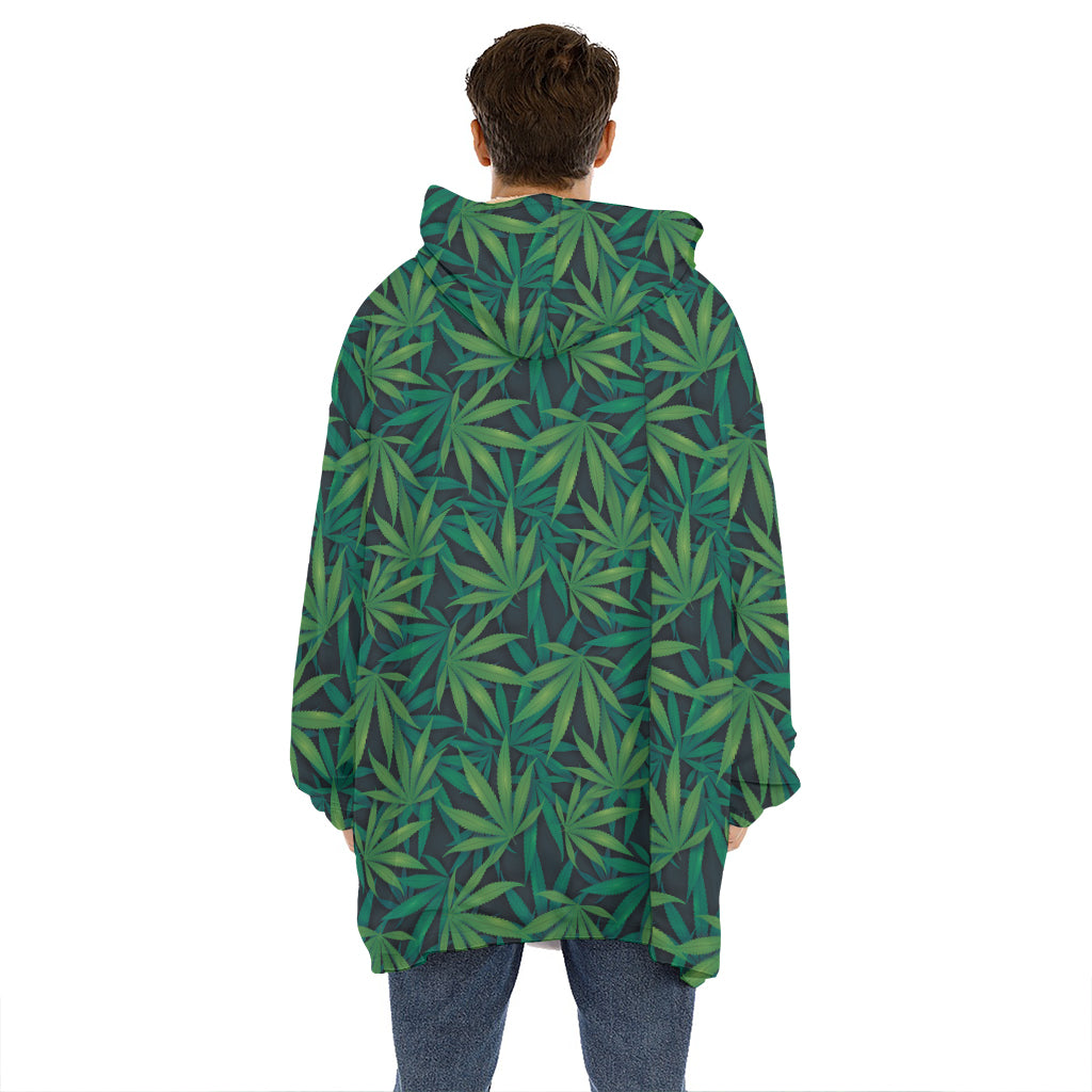 Dark Green Hemp Pattern Print Hoodie Blanket