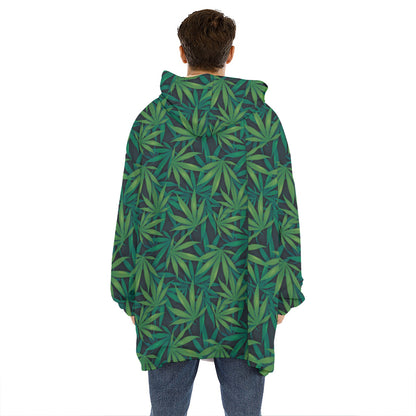 Dark Green Hemp Pattern Print Hoodie Blanket