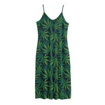 Dark Green Hemp Pattern Print Jersey Midi Cami Dress