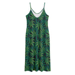 Dark Green Hemp Pattern Print Jersey Midi Cami Dress