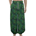 Dark Green Hemp Pattern Print Lantern Pants