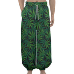 Dark Green Hemp Pattern Print Lantern Pants