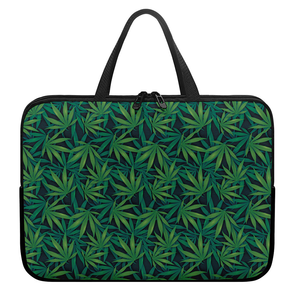 Dark Green Hemp Pattern Print Laptop Sleeve With Handle