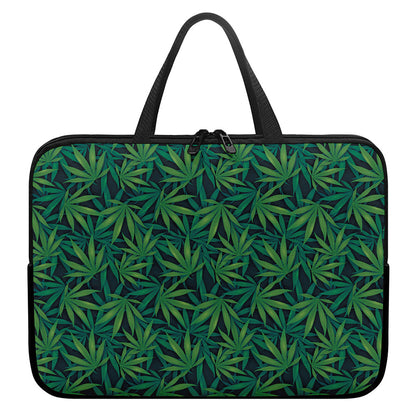 Dark Green Hemp Pattern Print Laptop Sleeve With Handle