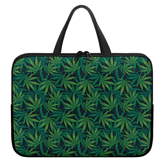 Dark Green Hemp Pattern Print Laptop Sleeve With Handle