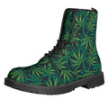 Dark Green Hemp Pattern Print Lace-Up Boots