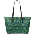 Dark Green Hemp Pattern Print Leather Tote Bag With Zipper