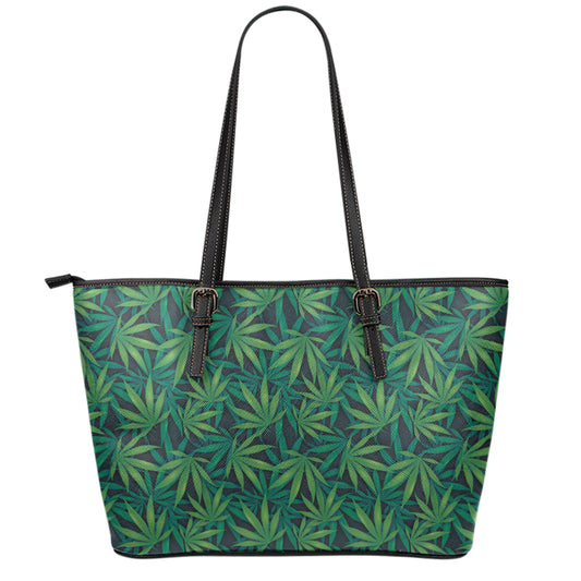 Dark Green Hemp Pattern Print Leather Tote Bag