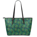 Dark Green Hemp Pattern Print Leather Tote Bag