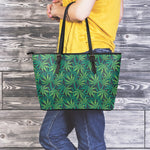 Dark Green Hemp Pattern Print Leather Tote Bag