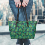 Dark Green Hemp Pattern Print Leather Tote Bag