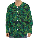 Dark Green Hemp Pattern Print Long Sleeve Baseball Jersey
