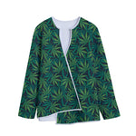 Dark Green Hemp Pattern Print Long Sleeve Short Coat