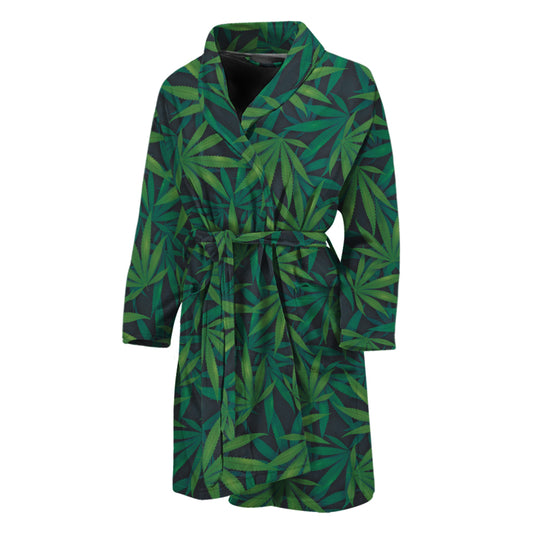 Dark Green Hemp Pattern Print Men's Bathrobe