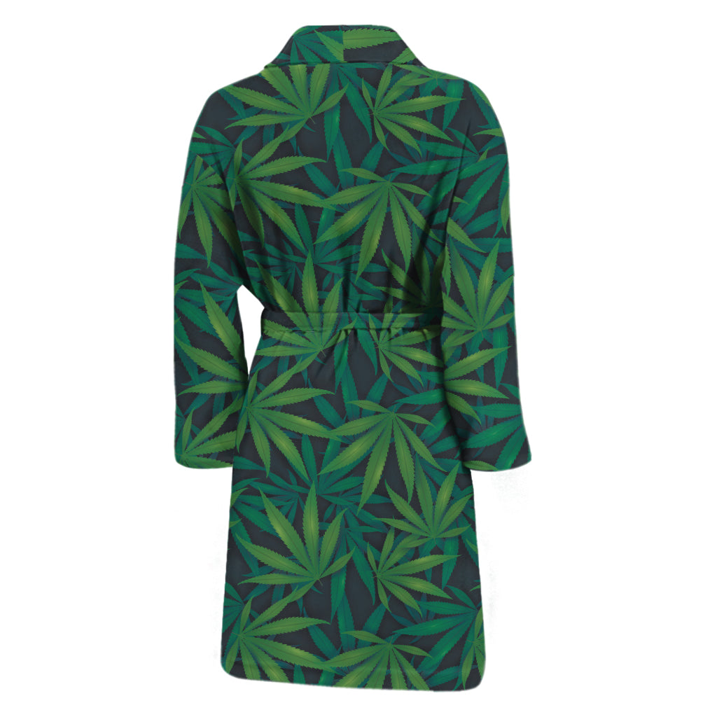 Dark Green Hemp Pattern Print Men's Bathrobe