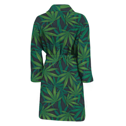 Dark Green Hemp Pattern Print Men's Bathrobe