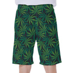 Dark Green Hemp Pattern Print Men's Beach Shorts