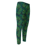 Dark Green Hemp Pattern Print Men's Compression Pants