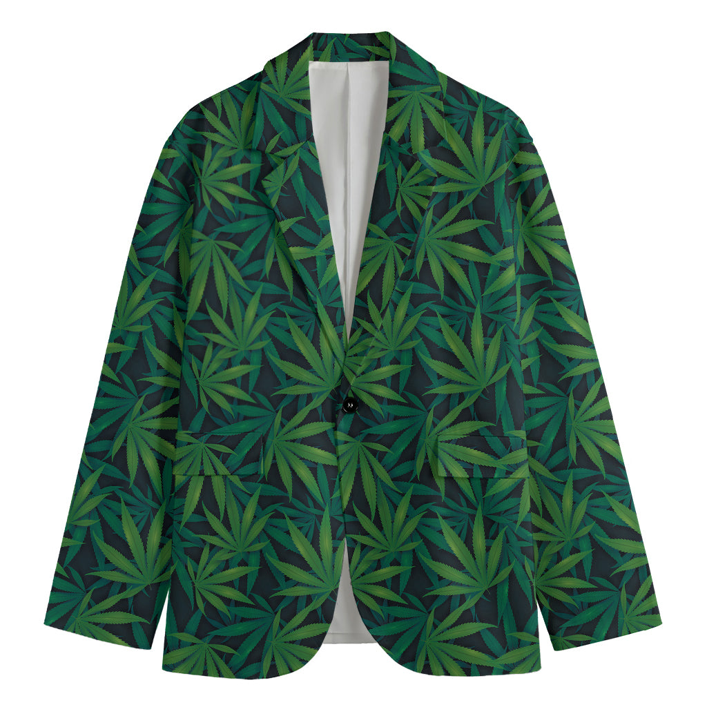 Dark Green Hemp Pattern Print Men's Cotton Blazer