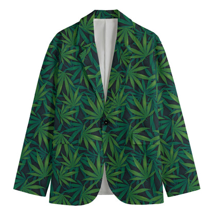 Dark Green Hemp Pattern Print Men's Cotton Blazer