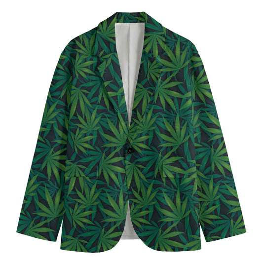 Dark Green Hemp Pattern Print Men's Cotton Blazer