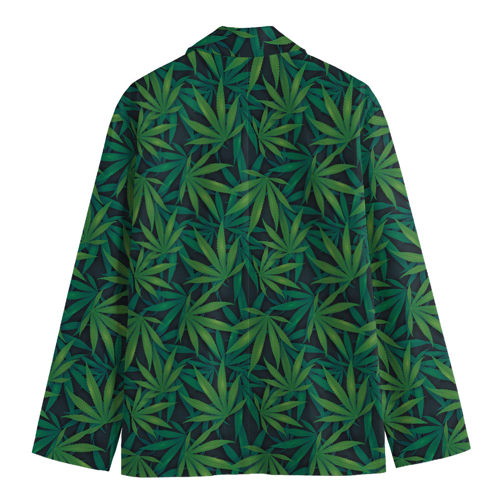 Dark Green Hemp Pattern Print Men's Cotton Blazer