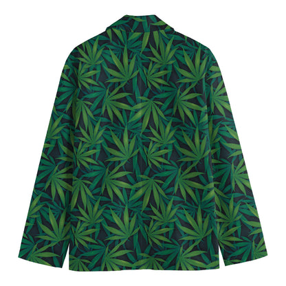 Dark Green Hemp Pattern Print Men's Cotton Blazer