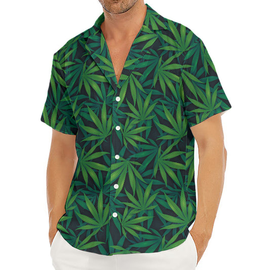 Dark Green Hemp Pattern Print Men's Deep V-Neck Shirt