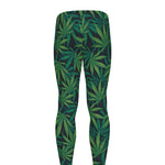 Dark Green Hemp Pattern Print Men's leggings