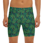 Dark Green Hemp Pattern Print Men's Long Boxer Briefs