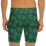 Dark Green Hemp Pattern Print Men's Long Boxer Briefs