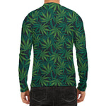 Dark Green Hemp Pattern Print Men's Long Sleeve Rash Guard
