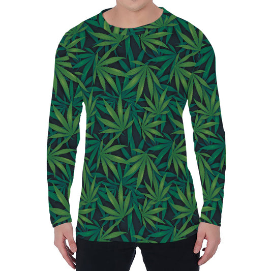 Dark Green Hemp Pattern Print Men's Long Sleeve T-Shirt