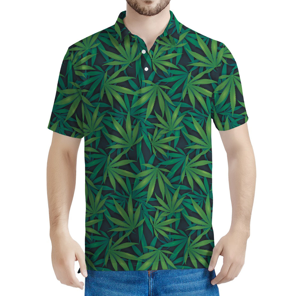 Dark Green Hemp Pattern Print Men's Polo Shirt