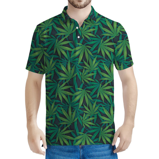 Dark Green Hemp Pattern Print Men's Polo Shirt