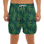 Dark Green Hemp Pattern Print Men's Split Running Shorts