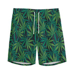 Dark Green Hemp Pattern Print Men's Sports Shorts