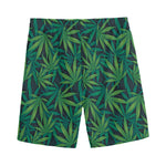 Dark Green Hemp Pattern Print Men's Sports Shorts