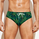 Dark Green Hemp Pattern Print Men's Swim Briefs