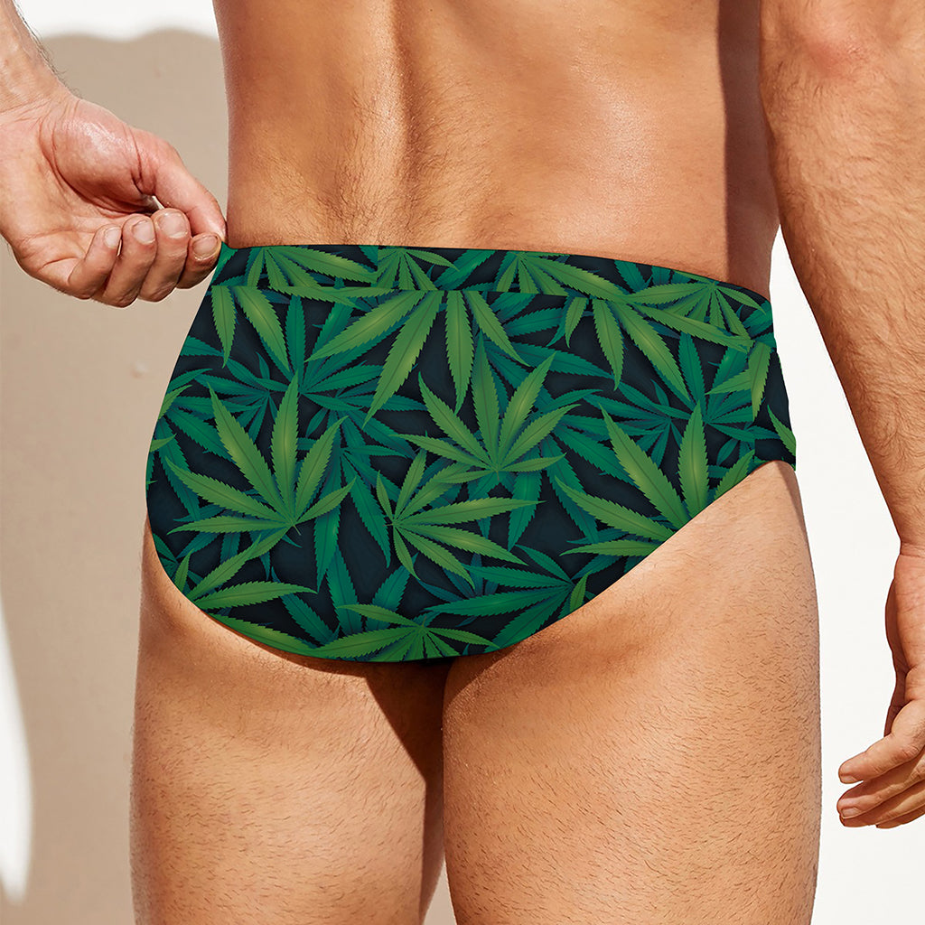 Dark Green Hemp Pattern Print Men's Swim Briefs