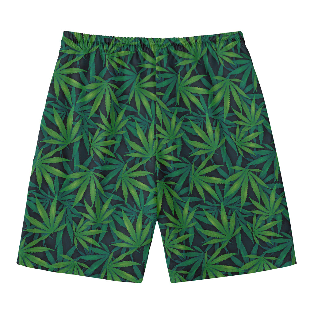 Dark Green Hemp Pattern Print Men's Swim Trunks