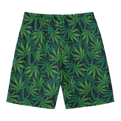Dark Green Hemp Pattern Print Men's Swim Trunks