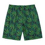 Dark Green Hemp Pattern Print Men's Swim Trunks