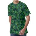 Dark Green Hemp Pattern Print Men's Velvet T-Shirt