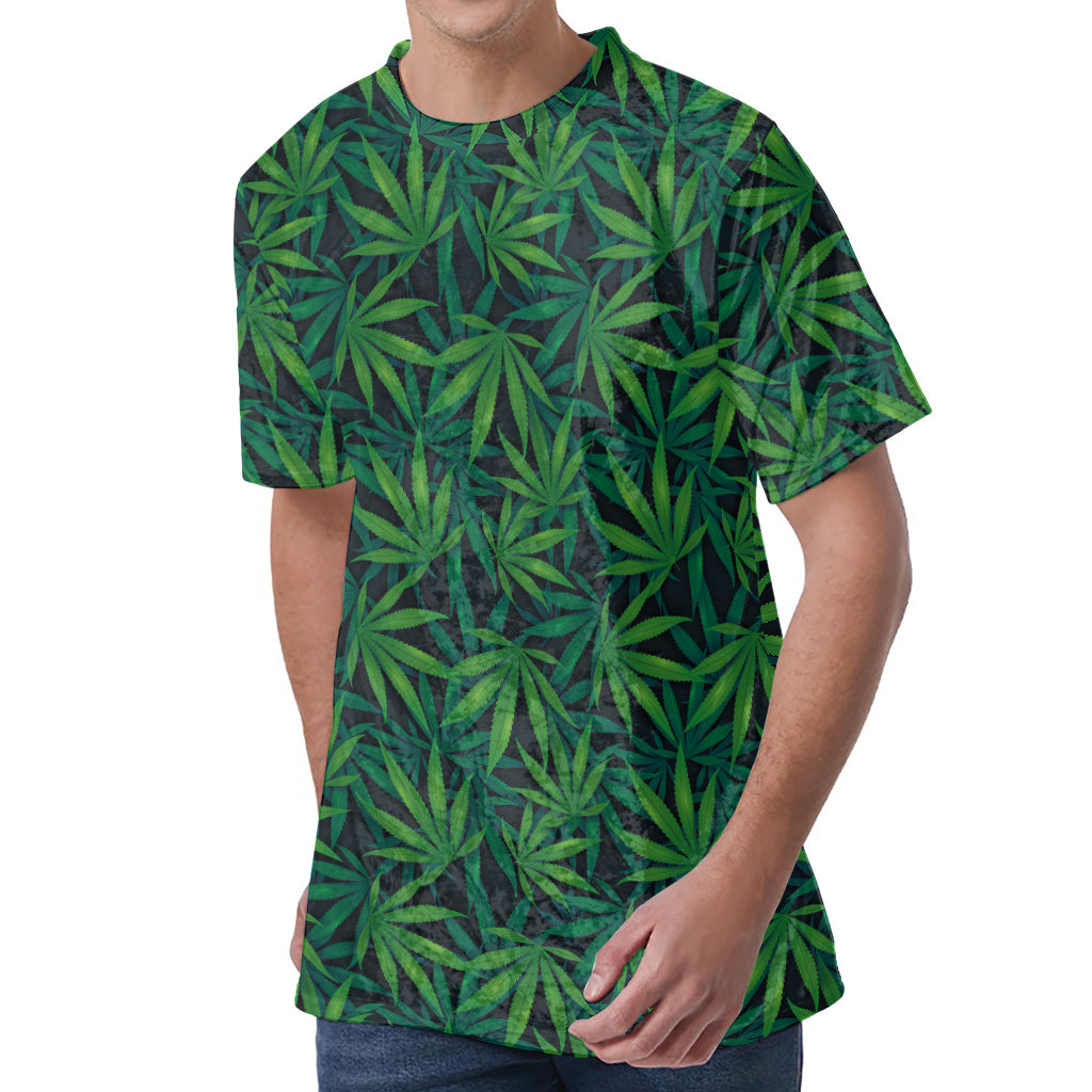 Dark Green Hemp Pattern Print Men's Velvet T-Shirt