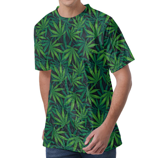 Dark Green Hemp Pattern Print Men's Velvet T-Shirt